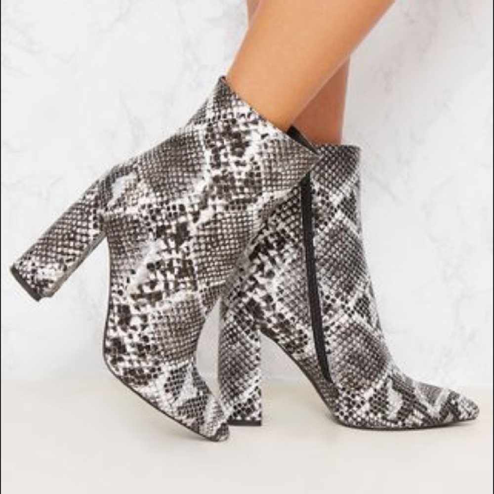 Faux snakeskin booties
